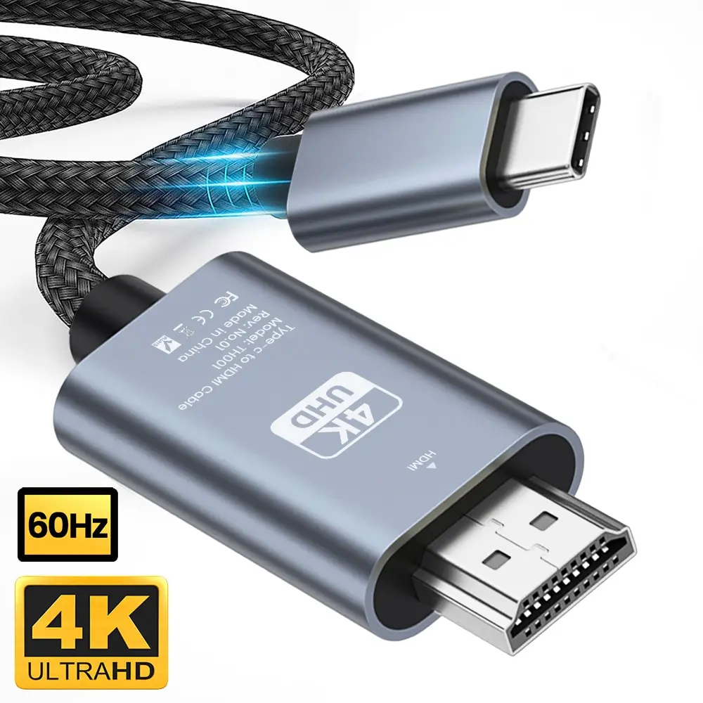  USB C to HDMI Cable 6.6ft 4K@60hz Braided Type-C to HDMI Cable Ultra High Speed Adapter Cable for MacBook Pixelbook iPad Dell 