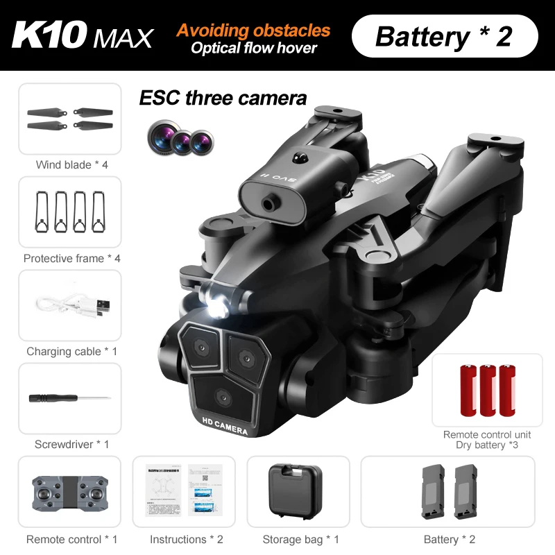 K10 MAX 쿼드콥터, 전자 제어, 3 개의 카메라, 360 ° 장애물 회피, 광학 흐름 포지셔닝