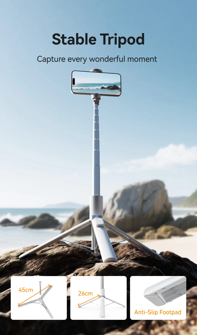 Auto-Opening Tripod Selfie Stick 1.7M 360° Rotation Adjustable selfie stick Wire