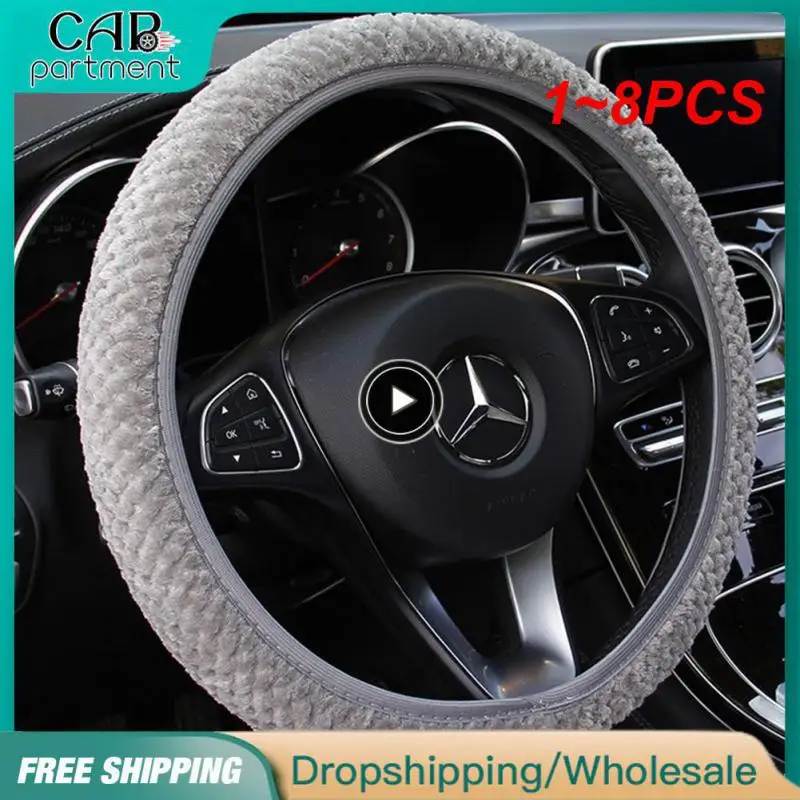 thumbnail image 2 of Checkered Plush Steering Wheel Cover Without Inner Ring - Universal Fit For Most Cars 2 of 12