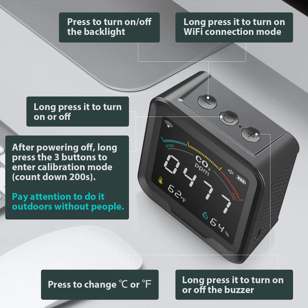 Despertador, Detector de Dióxido de Carbono 3