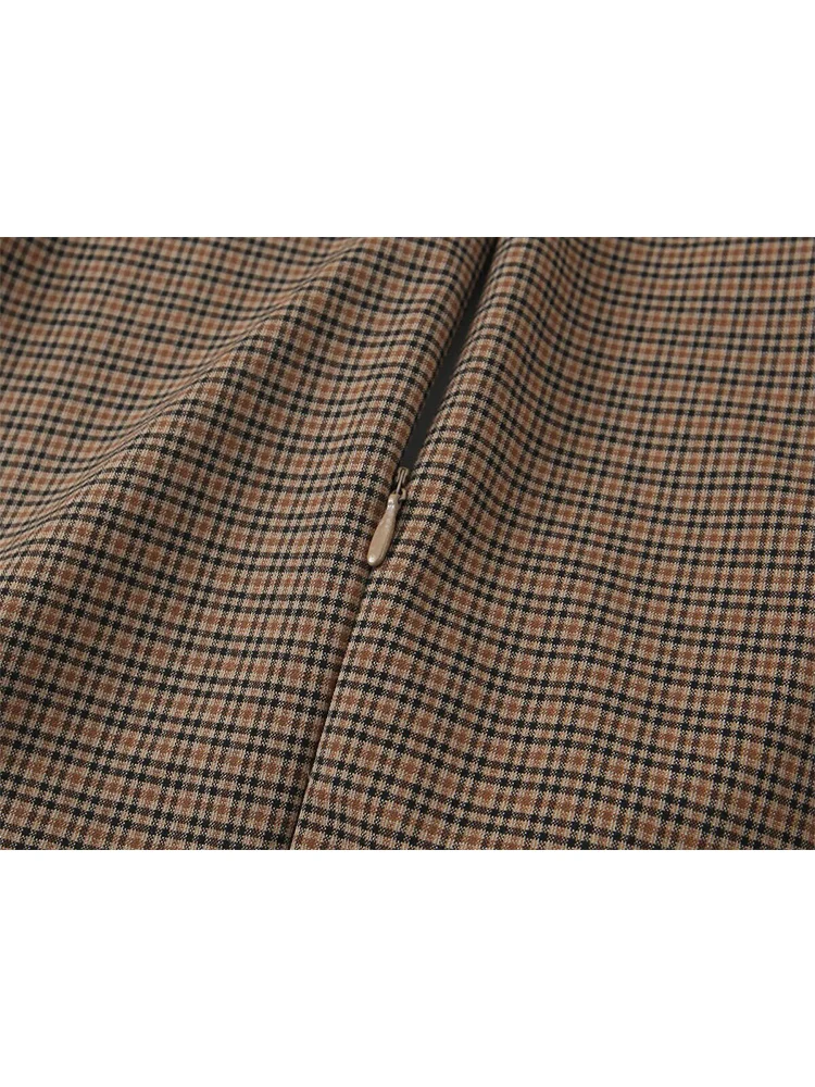 New Women's Puff Short Sleeve Mini Dress Chic Casual Peter Pan Collar Cute A Line Plaid Drees Elegant Lady Street Outfit