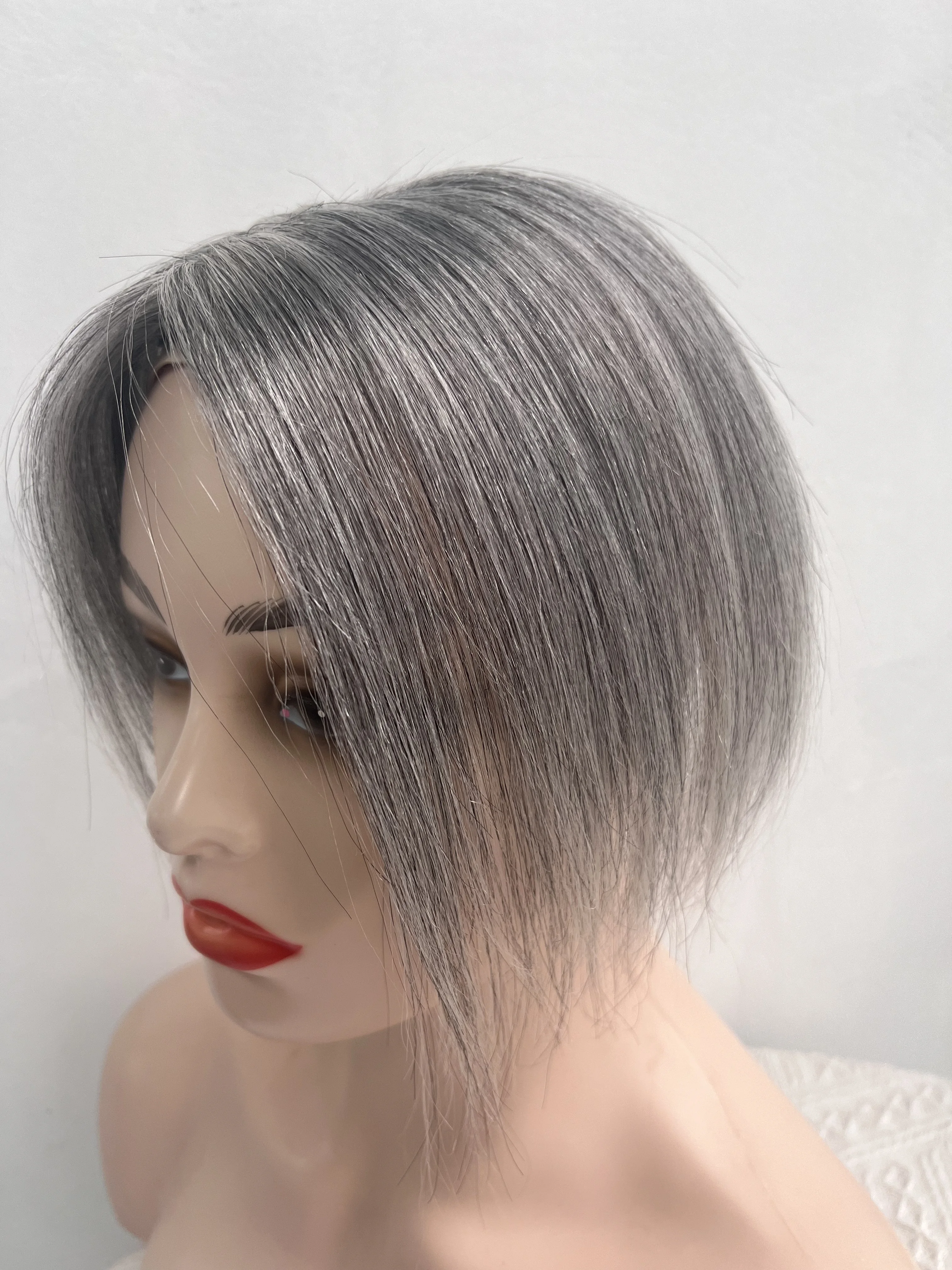 Topper per capelli da donna realizzato a macchina, senza frangia, 7x11 cm, texture liscia morbida, lunghezza 8-14 pollici, per capelli diradati, popolare - immagine 3