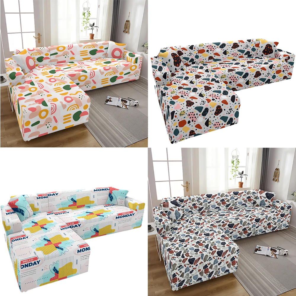 

Geometric Color Floral Personality Sofa Cover Printed Elastic For Living Room For Pets Slipcovers Protector L Shape Anti-Dust