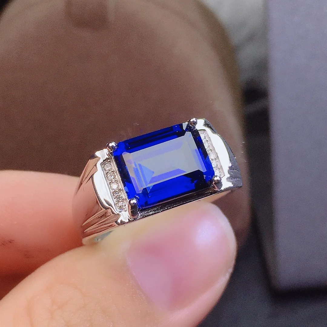 

S925 Sterling Silver Natural Sapphire Men's Ring London Blue Classic Fashion Engagement Jewelry Luxury Jewelry Free Shipping
