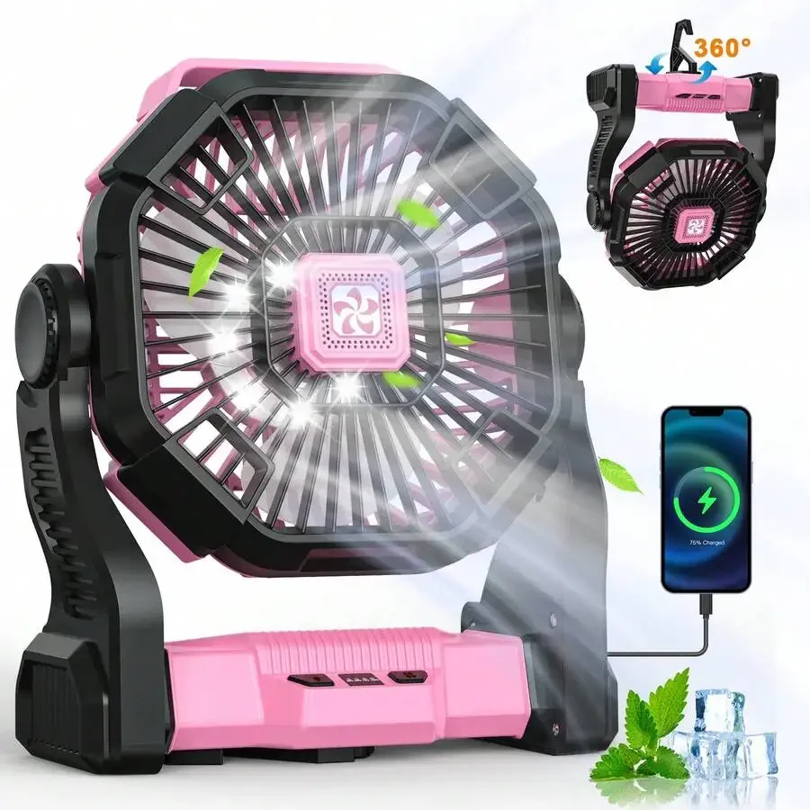 Draagbare led campinglantaarn met ventilator met 4 snelheden_voghion.com