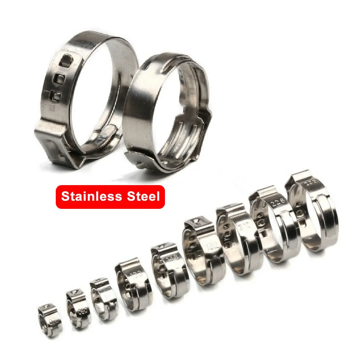 80 Stück 304 Edelstahl Einohrschlauch Stufenlose Klemme Verschiedene Kits 5,8–23,5 mm Schneckenantrieb Kraftstoff-Wasserschlauch-Rohrschellen Clips – Detail 4