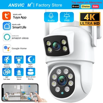 8MP Dual Lens Tuya Wifi Camera PTZ Outdoor 4K Wireless Dual Screen Security Camera Auto Tracking Monitoring ONVIF Alexa Support 1