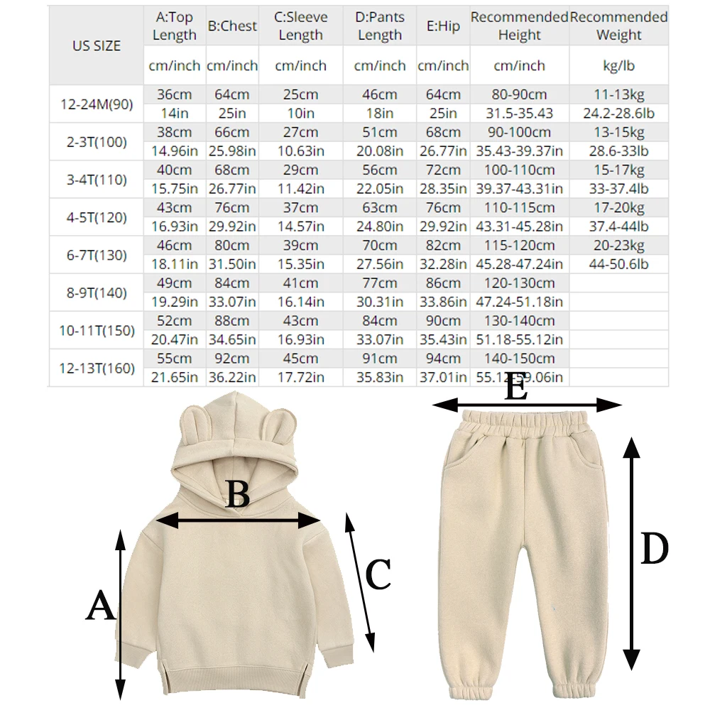 Kids Clothing Set 2-12 Years Old Winter Rabbit Kids Boys Girls Sets Fleece Children Warm Tracksuit Clothing Toddler Hooded Sportsuit Solid Outfits