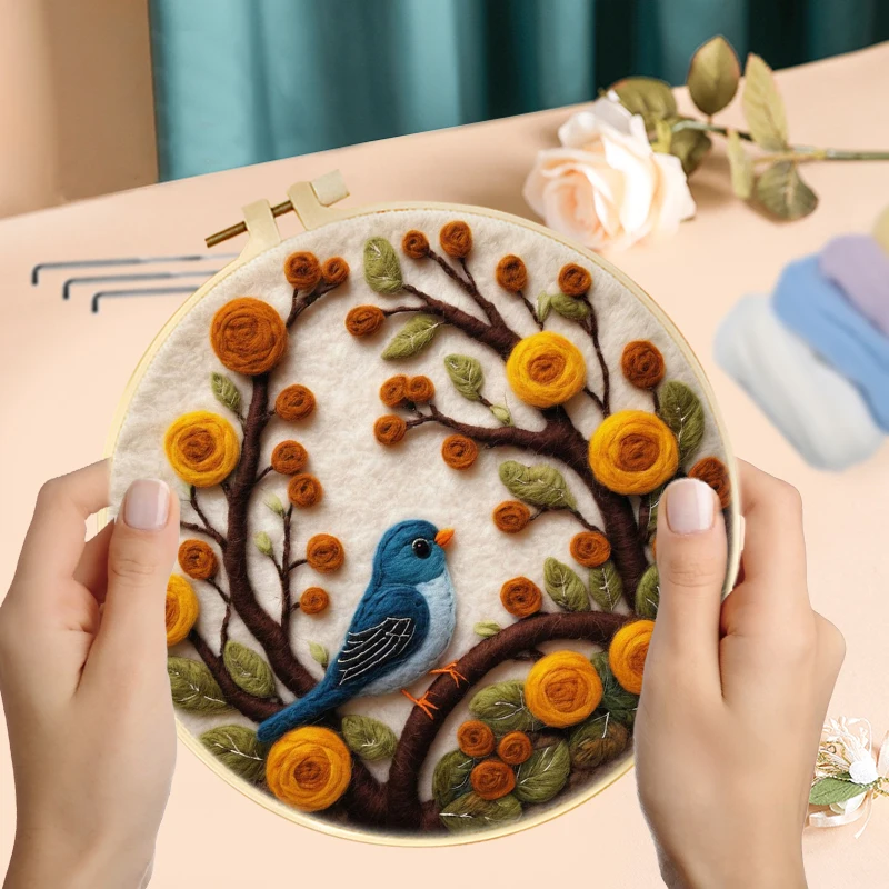 GATYZTORY 20x20cm Wool Felt Painting Embroidery Bird Animal Kit DIY Wool Needle Felt Picture Kit Creative Gift Home Decor