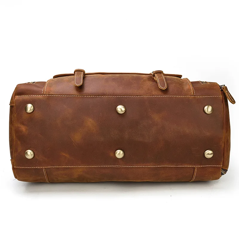22′ Men’s Genuine Leather Travel Duffle Bag With Shoe Pocket