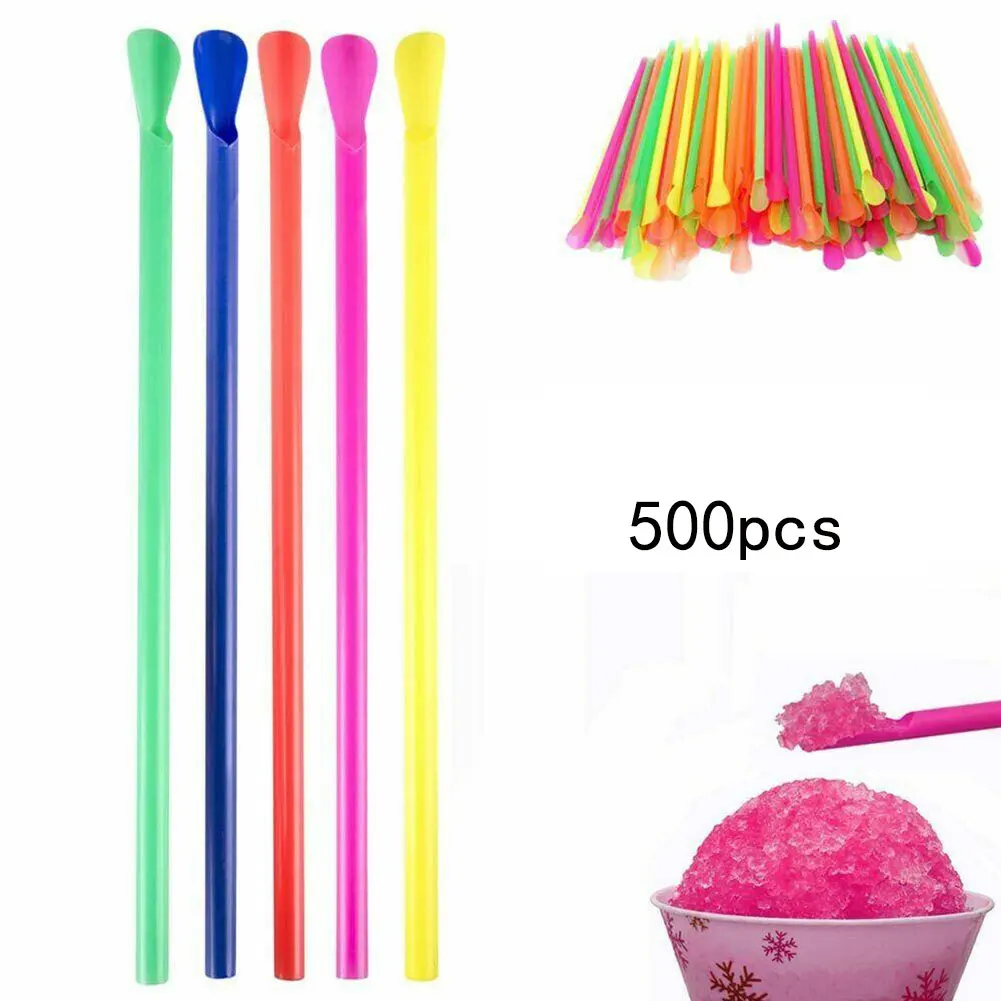 

100/500pcs Plastic Spoon Straws Multicolour Milkshake Smoothie Drinking Straw Spoon Bar Straw Birthday Party Supplies Wholesale