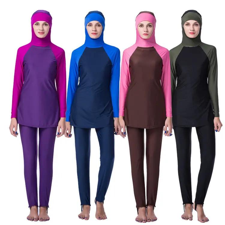 Burkini 3 Pezzi Donna Seafanny – Costume Da Bagno Musulmano Modesto Con Hijab, Top Con Reggiseno Interno, In Poliammide Ed Elastan