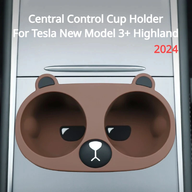 

Central Control Bears Cup Holder for Tesla New Model3+ Highland Silicone Drink Water Glass Stand Car Storage Box for 2024 Model3