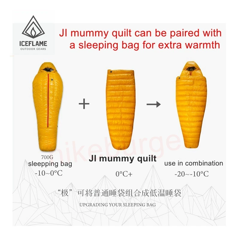 Ice Flame UL Mummy Quilt White Goose Down Ultralight Duck Sleeping Bag Mat Underquilt for Hammock Backpacking Camping Hiking sleeping bag