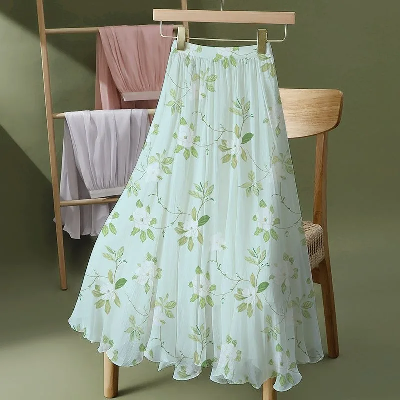Women Floral Simplicity Trend Summer New Style Elastic Waist Ladies A-line Skirt Large Size Long Skirt Party Prom Dresses 5