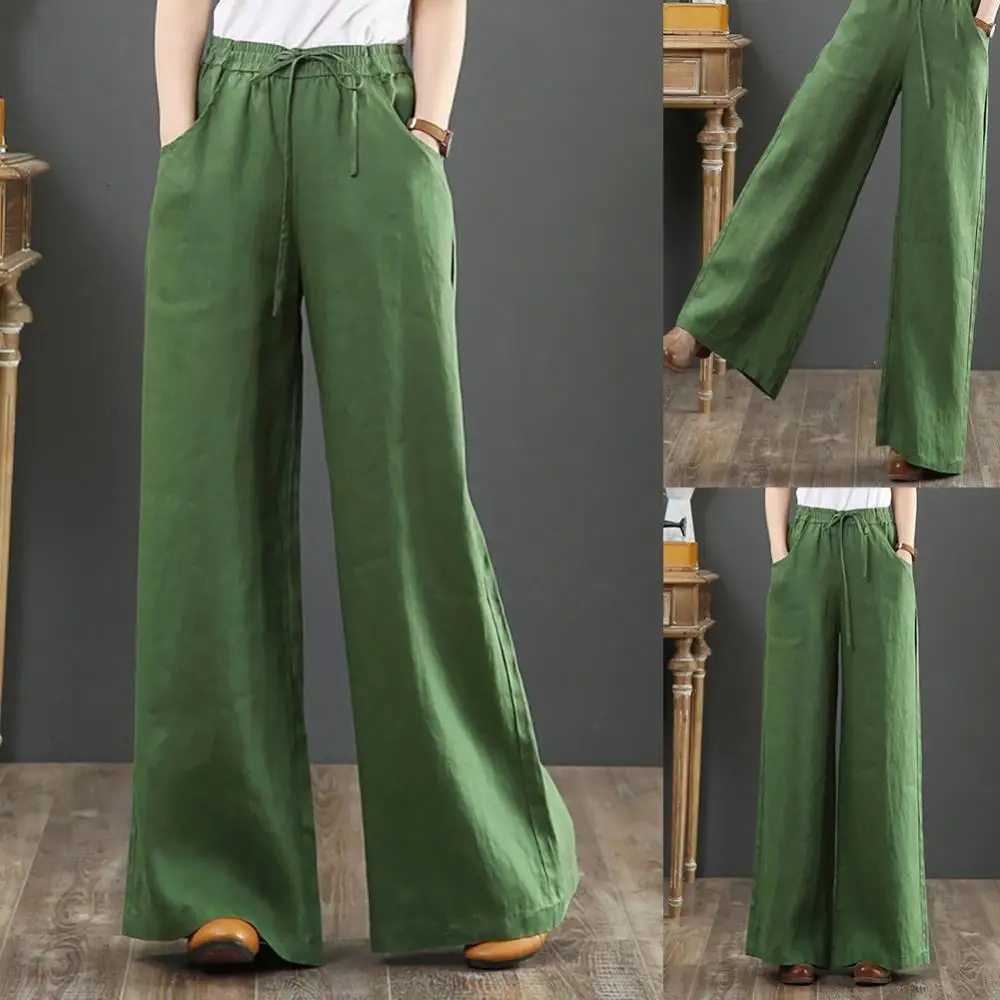 

Women Straight Cotton High Waist Pants Trousers Vintage Causals Linen Mopping