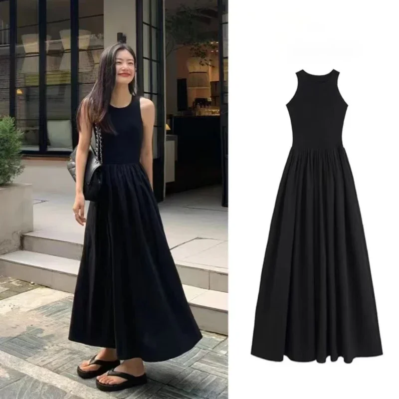 TKNOLEGE Summer New Round Neck SleevelessHigh Waist Temperament Female Fashion Style Dress Simple Elegant Black Long Dresses 1 TKNOLEGE Summer New Round Neck SleevelessHigh Waist Temperament Female Fashion Style Dress Simple Elegant Black Long Dresses 1
