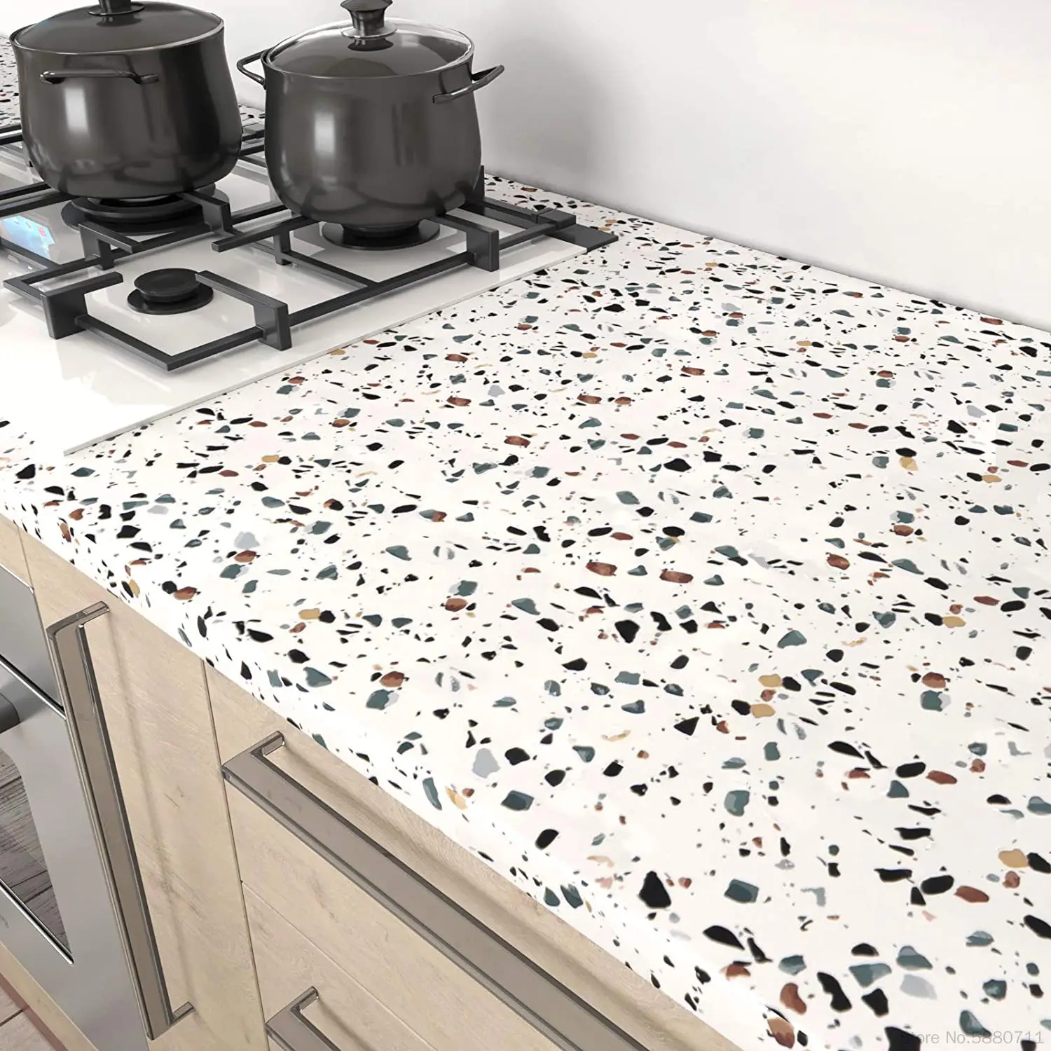 5/M Self Adhesive Waterproof  Wallpaper For Kitchen Countertops Glossy White Terrazzo Contact Paper Removable Granite PatteFor quartz sink package white granite kitchen sink installation washing basin