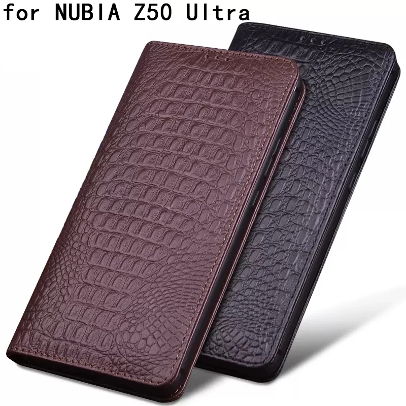 Custodia Flip In Vera Pelle Per Nubia Z50 Ultra Business Crocodile Grids Pattern Custodia Magnetica Per Telefono Per Z50Ultra Funda Skin