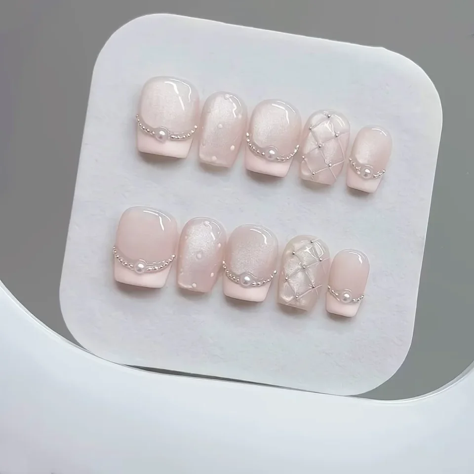 10pcs Handmade Press on Nails with Pearl Design