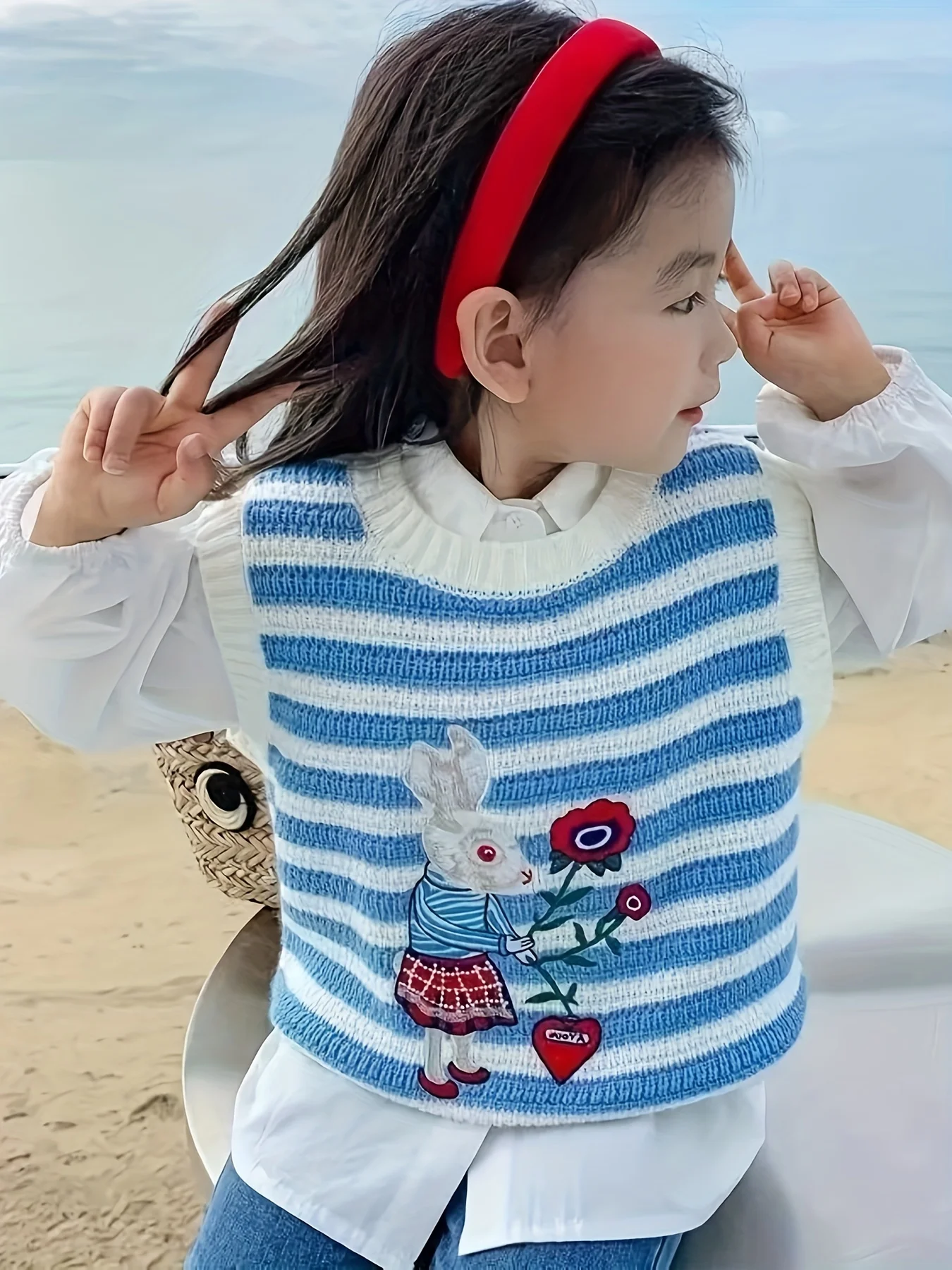 الفتيات محبوك سترة الخريف جديد Kidsren بلوزة بلا أ...