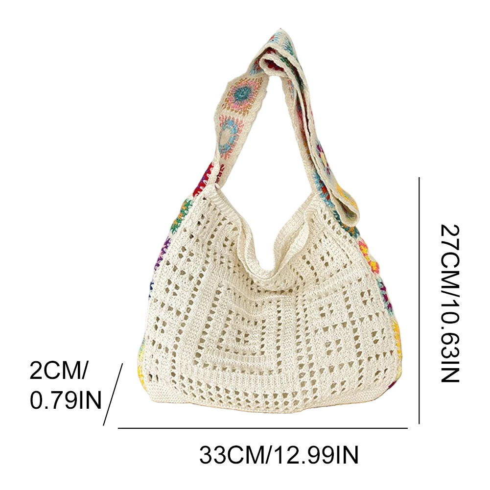 Knitted Shoulder Bag Women Crochet Tote Bag Weaving Crossbody Messenger Bag Female Knit Woven Handbag Purse Bohemian Travel Bag
