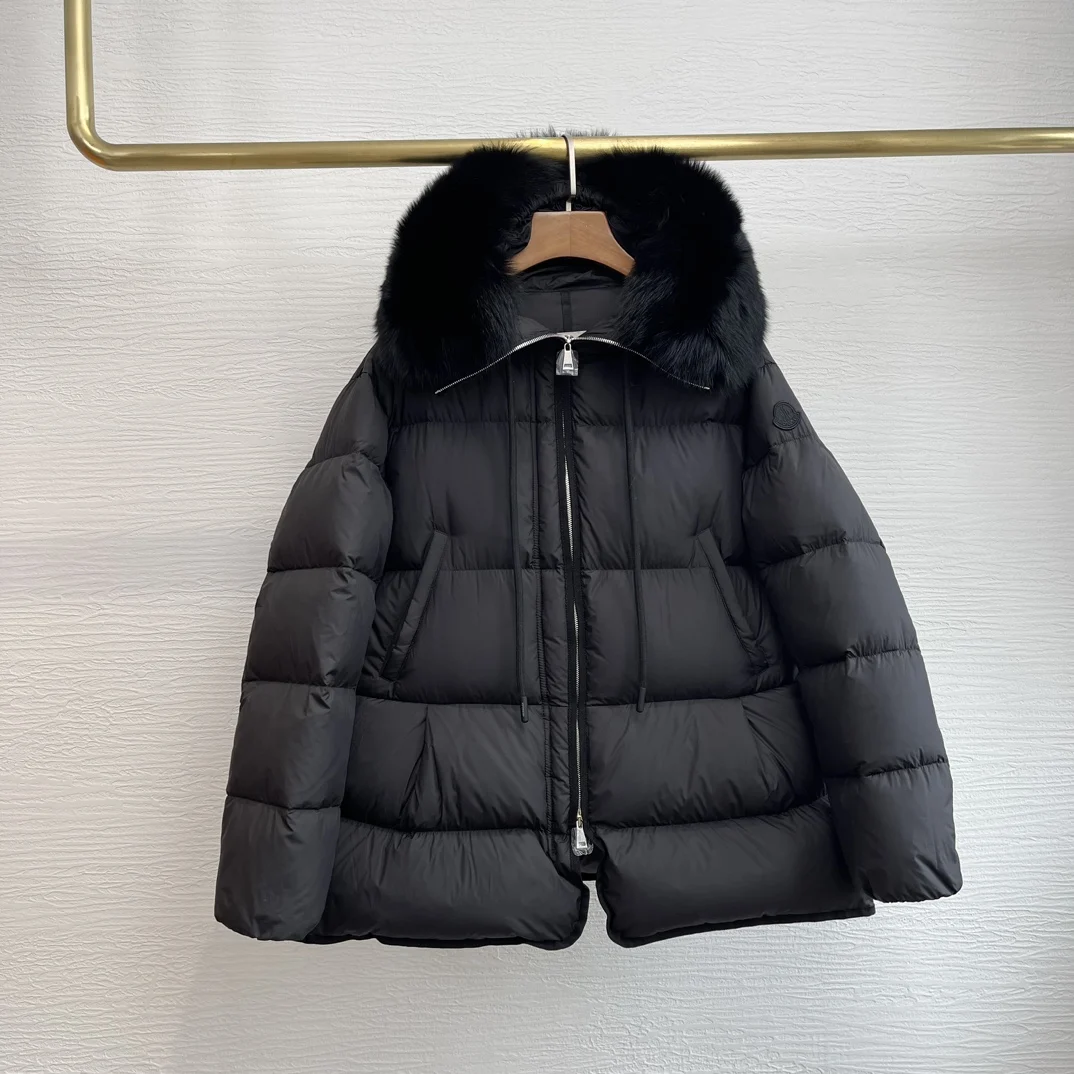 White Black Hooded Long Sleeve Down Jacket