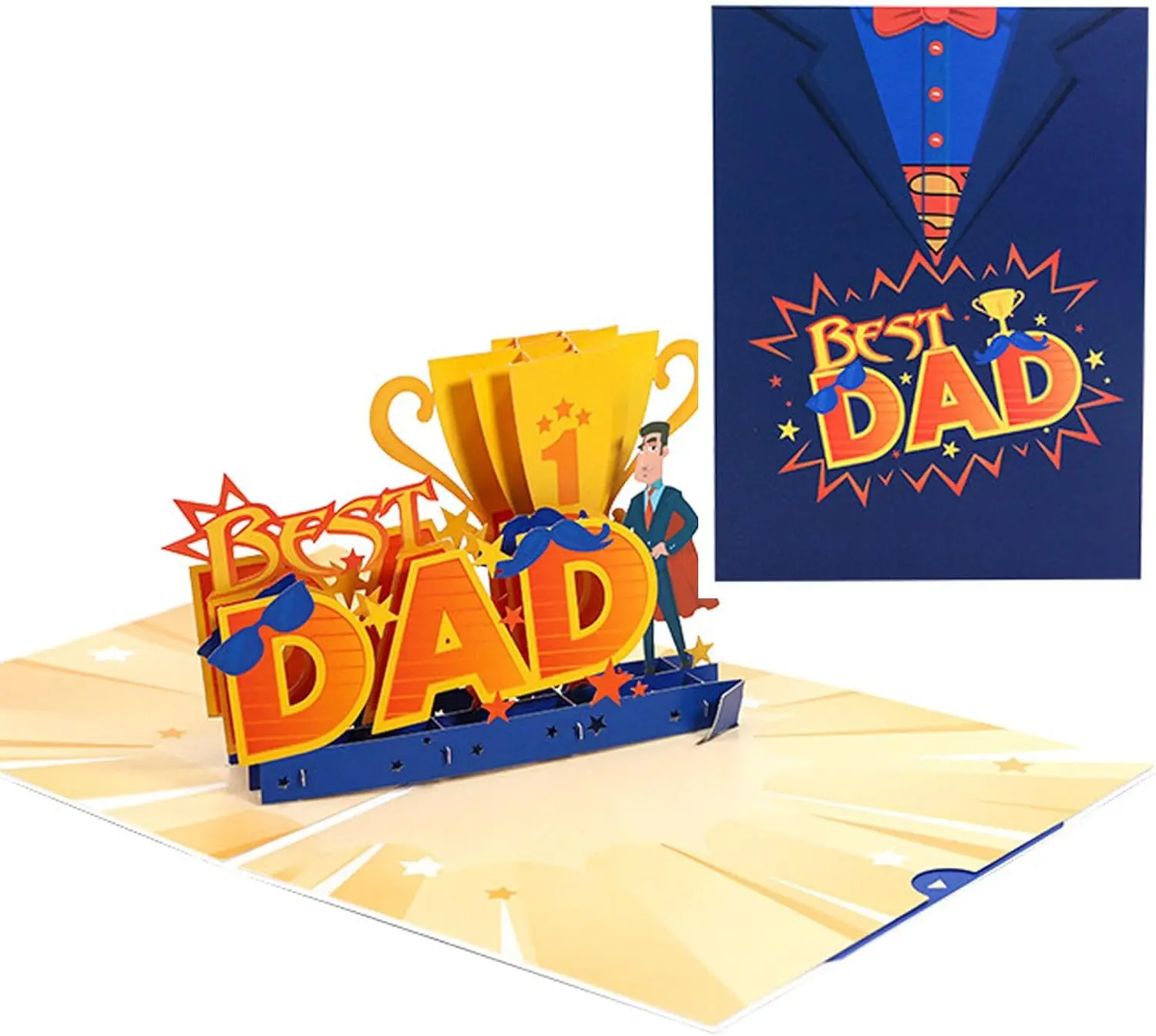 Happy Fathers Day Card 3D Pop Up Card for Dad Papa, Gift for Men, Husband, Grandpa- Includes Envelope and Note Tag