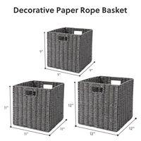 Wicker Storage Baskets, Set of 2 Hand-Woven Storage Baskets for Shelves with Handles, Foldable Cube Storage Baskets Bins Organizer 13 inch Large Wicker Baskets for Pantry Bedroom Decor, Brown 2