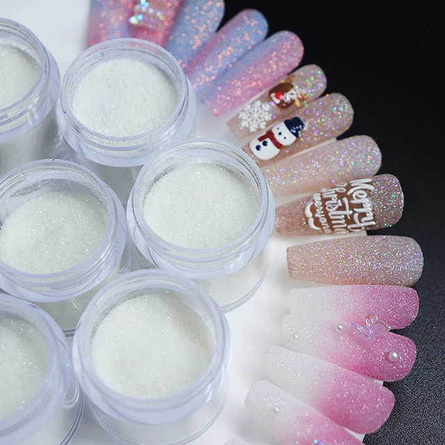 Christmas Nail Glitter Powder White Sugar Sandy Mix Nail Art Sequins  Dipping Pigment Dust Flakes Winter Nail Decorations Accessories Holographic  White