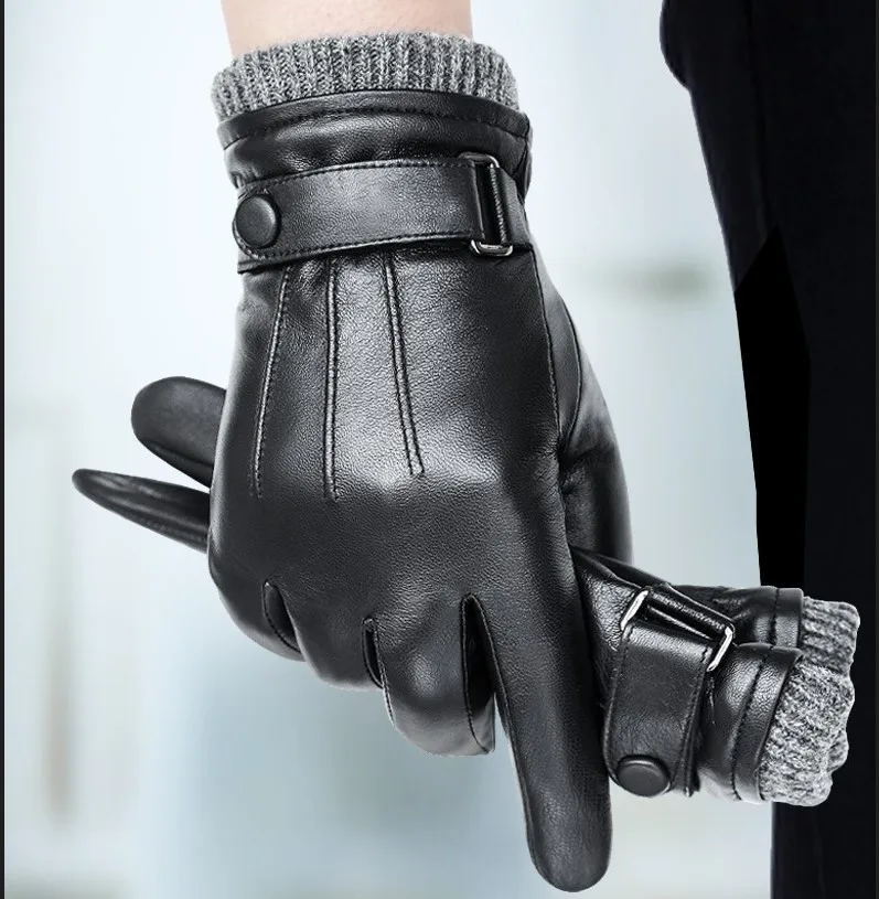 DINGFENG Gants D'hiver En Cuir Pour Homme - Doublure Noire