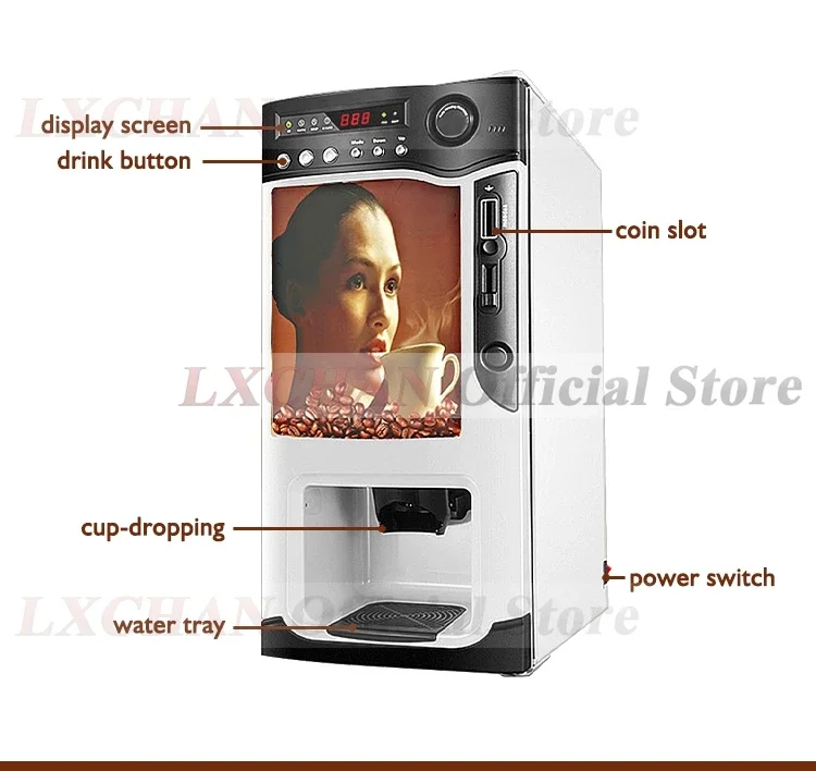 HomeWise CIM03B Automatic Beverage Vending Machine with Coin Function Coffee Machine 3 Flavors Coffee/Milk Tea/Chocolate 3
