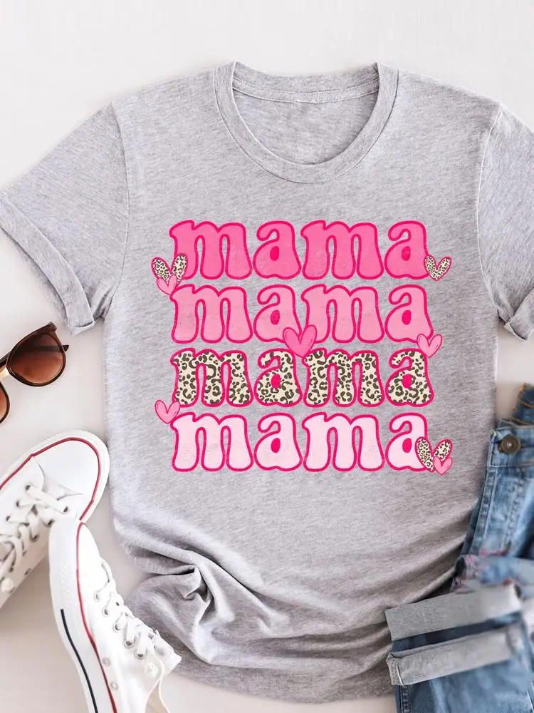 

Leopard Letter Mom Mama Tee Summer Women Lady Print Cartoon Graphic T Top Clothing Casual Cartoon Fashion Tshirts T-Shirt