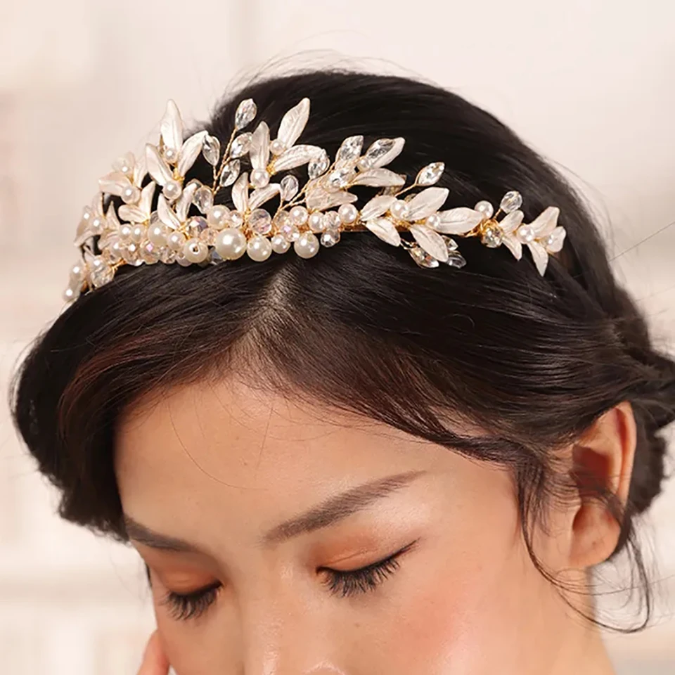 Fascia Per Capelli Con Foglie Di Cristallo E Perle E Orecchini Pendenti A Nappa – Set Gioielli Per Donna – Accessori Eleganti Per Feste, Matrimoni E Balli In Maschera
