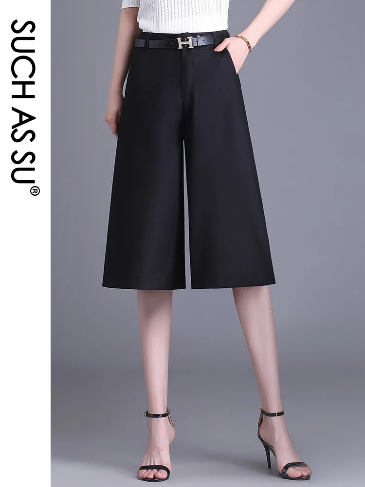 SUCH AS SU Spring Autumn Straight Trousers Women 2022 Black Brown S-3XL Size Loose High Waist Calf-Length Pants 7159