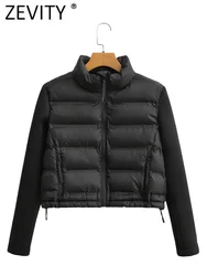 ZEVITY Women's Vintage Patchwork Cotton Padded Jacket with Pockets and Chic Zipper Detailing - S (JIXUEC CT5817)