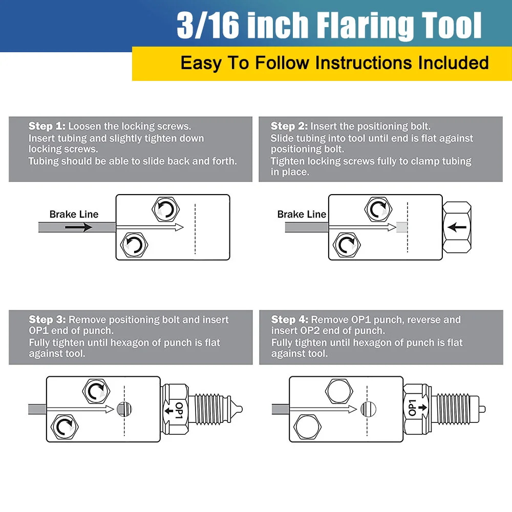 3/16 Inch Brake Line Double Flaring Tool Handheld 45 Degree SAE for Brake Hose Nickel Tube and Copper Tubing 4.75mm brake line flaring tool