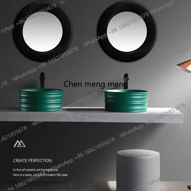 อ่างล้างหน้าทรงกลมแบบตั้งโต๊ะ สีเขียวเข้มด้าน ลดราคาพิเศษ ดีไซน์สร้างสรรค์ โดดเด่นมีเอกลักษณ์ 1