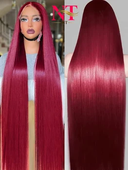 99j Burgundy Lace Frontal Human Hair Wig 250 Density Pre Plucked Red Hair Wig 5X5 HD Straight Lace Front Wig Human 1