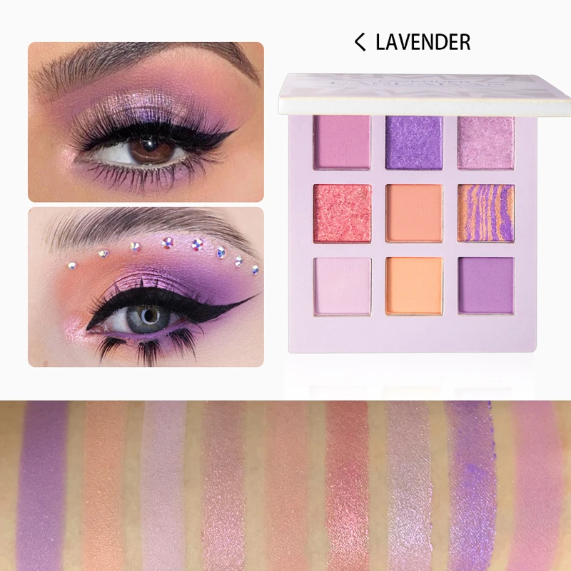 夏用の新しいアイシャドウパレット 9色 マット キラキラ ラベンダー ピンク ミント 赤 紫 黄色 ほこり Eye Shadow Aliexpress