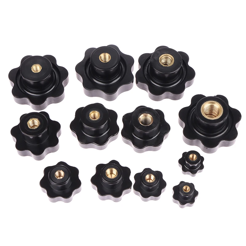 

M5 M6 M8 M10 M12 M16 Plum Bakelite Hand Tighten Nuts Handle Thread Star Mechanical Black Thumb Nuts Clamping Knob Manual Nuts