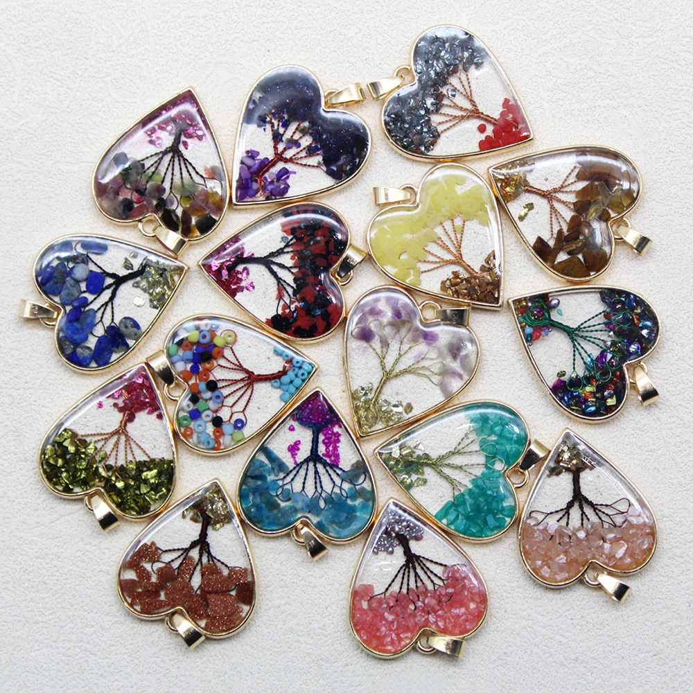 12pcs Mix Stone Amethyst Lapis Lazuli Crystal Heart Life Tree Pendant for DIY Making Natural Stone Necklace Earring Accessories 1