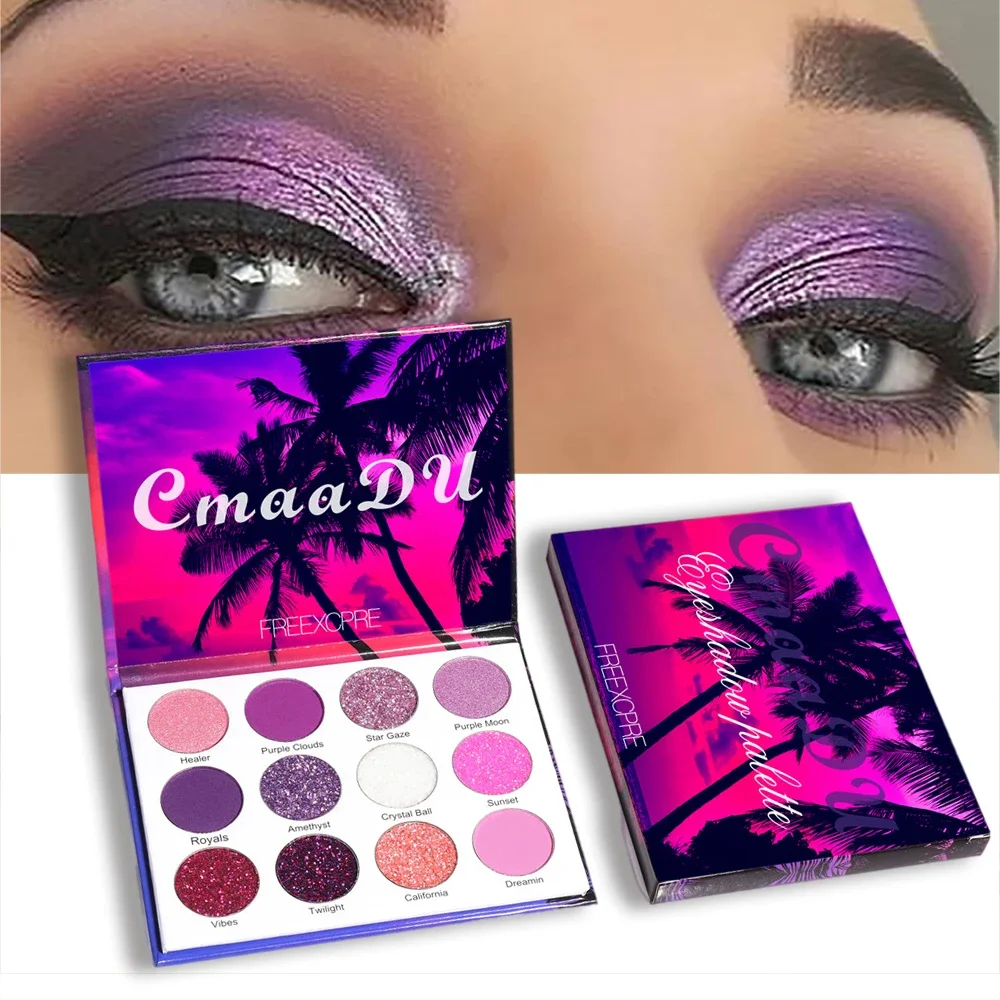 12 Colors Neon Pigments Matte Eyeshadow Palette Christmas Glitter Shiny Eyeshadow Makeup Purple Eye Shadow eye shadow eye shadow plate