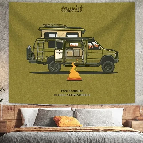 Tapestry Decor Adventure Camping Tapestry American Retro Background Cloth Car Travel Ins Hanging Dormitory Wall Decoration Cloth Room Tapestry