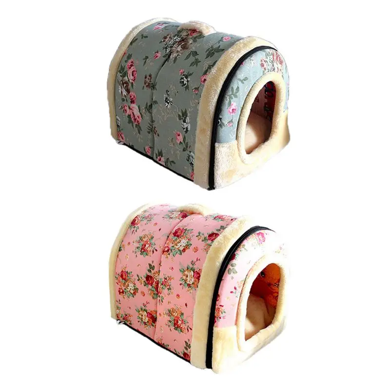 

Floral for Cat Cave Bed Warming Calming Tent House for Small Dogs Non-Slip