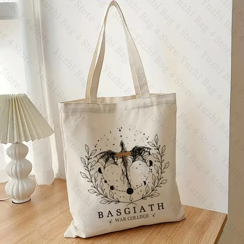Basgiath War College Pattern Canvas Tote Bags Best Gift for Bookish Women Shopping Bag for Novel Lover Fourth Wing Shoulder Bag 2