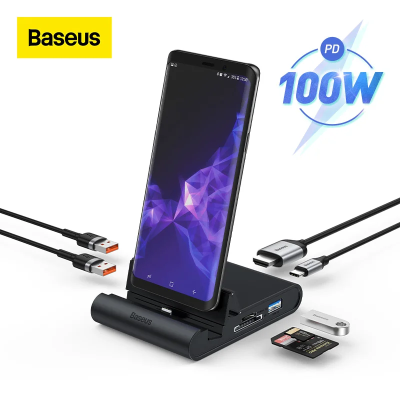  Док-станция Baseus, USB C-хаб на USB 3,0, HDMI-совместимая док-станция для Samsung Galaxy S20 Note 20 Huawei P40 Mate 30