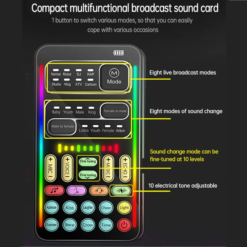 음성 체인저 미니 휴대용 8 음성 변경 모듈레이터, 조정 가능한 음성 기능, 전화 컴퓨터 사운드 카드 마이크 도구, 신제품