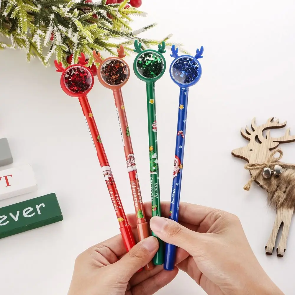 

4PCS Plastic Christmas Neutral Pens School Supplies Black Ink Cartoon Elk Sequins Pen Stationery Kawaii Gel Pens Christmas